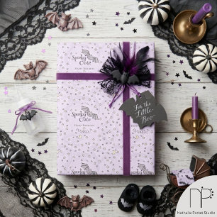 Papel De Regalo Murciélago Morado, Estrellas y Lunas Espeluznante