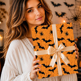 Papel De Regalo Murciélagos Arañas Tierra Agrietada Naranja Espelu