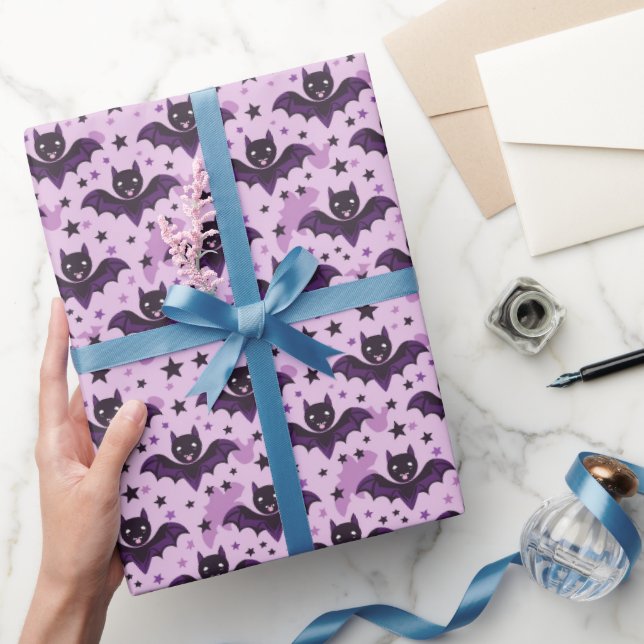 Papel De Regalo Murciélagos de Halloween Morados Oscuros Lindos (Regalar)