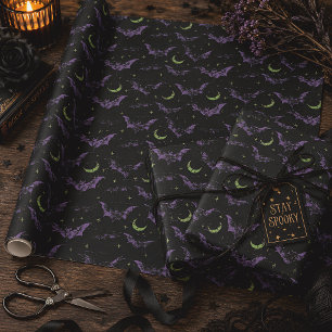Papel De Regalo Murciélagos góticos y lunas crecientes de Hallowee