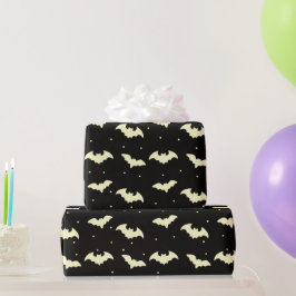 Papel De Regalo Murciélagos negros y dorados Halloween negro