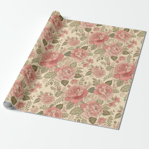Papel De Regalo Musa Floral Polvorienta - Estilo Batik Rosa Polvo