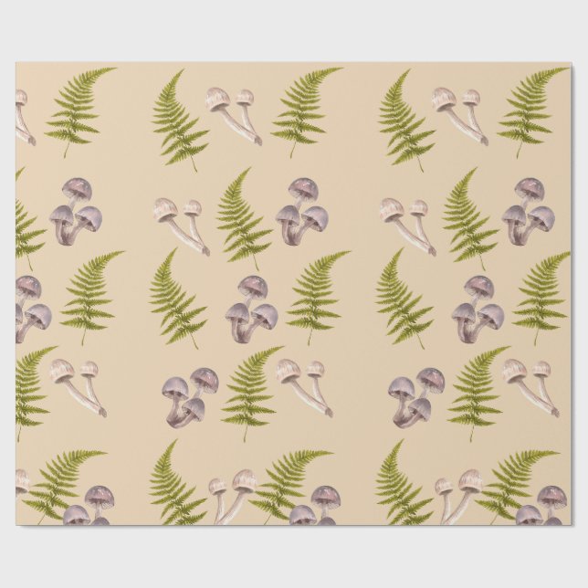 Papel De Regalo Mushroom & Green Fern Woodland Themed (Superficie plana)
