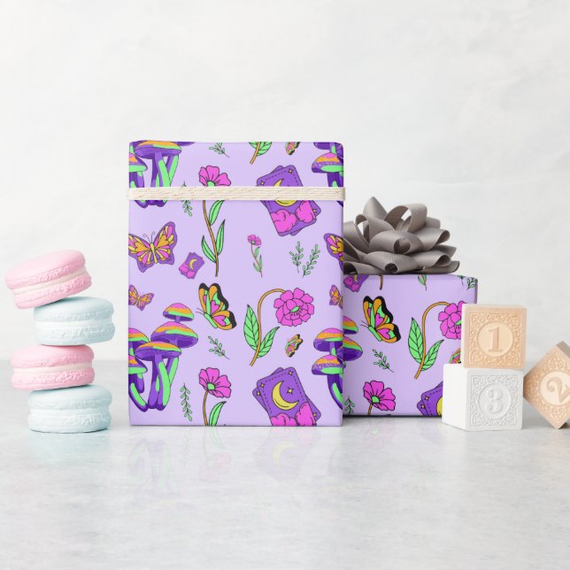 Papel De Regalo Mushroom Tarot Vibrant Psychedelic Esoteric (Baby Shower)