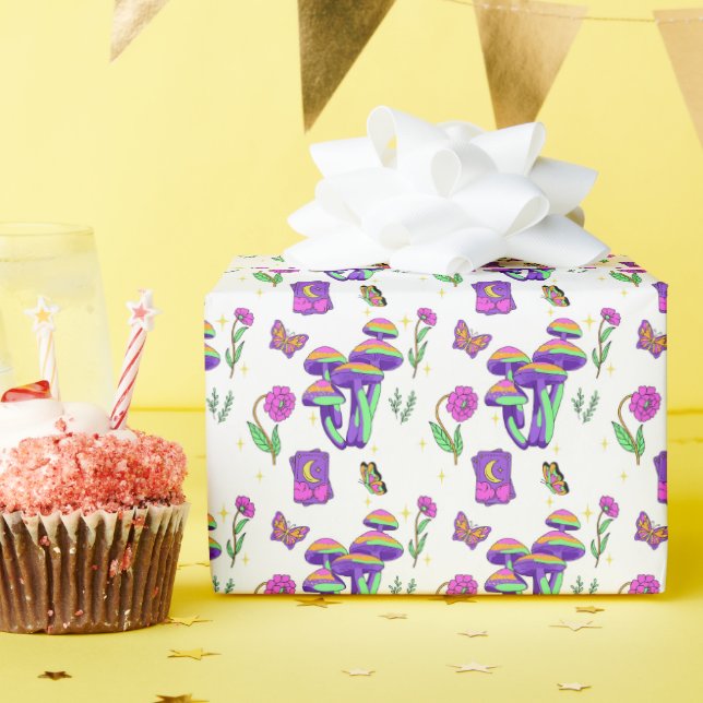 Papel De Regalo Mushroom Tarot Vibrant Psychedelic Esoteric (Fiesta de cumpleaños )