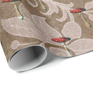 Papel De Regalo Mushroom Woodland Antiguo Bronze Floral Red Vintag