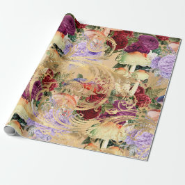 Papel De Regalo Mushroom Woodland Antiguo Rosa de oro Marsala Purp