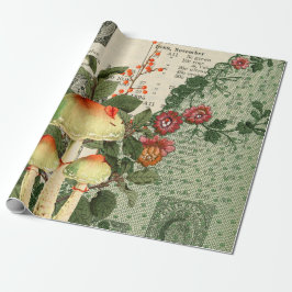 Papel De Regalo Mushroom Woodland Antiguo Vintage Burlap Lace