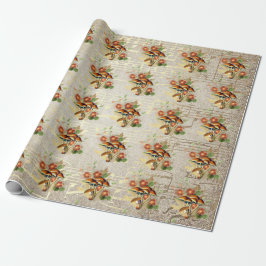 Papel De Regalo Mushrooms Brown Woodland Antiguo Song Gold Notes