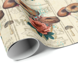 Papel De Regalo Mushrooms Brown Woodland Antiguos Rosas Journal