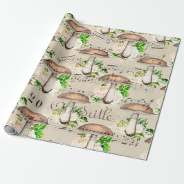 Papel De Regalo Mushrooms Woodland Antique Boletus Music Notes