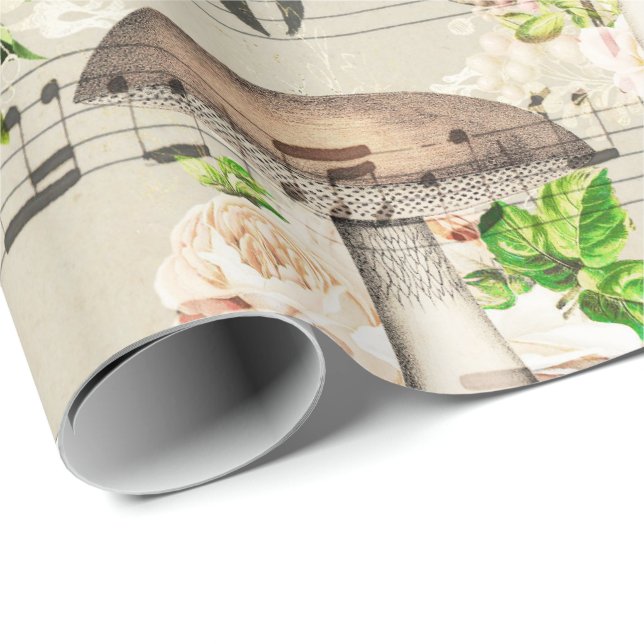Papel De Regalo Mushrooms Woodland Antique Boletus Music Notes (Esquina del rollo)