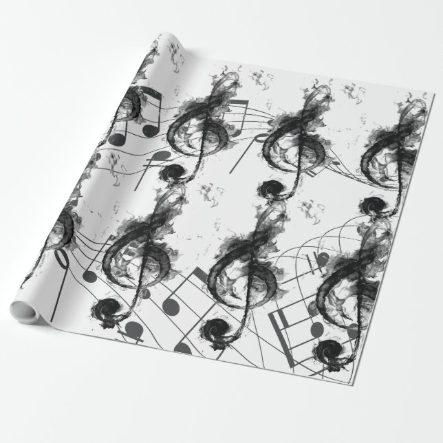 Papel De Regalo Music Note en blanco y negro Luxury (Desenrollado)