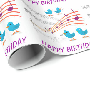 Papel De Regalo Music Notes Blue Birds Happy Birthday Colorful Fun