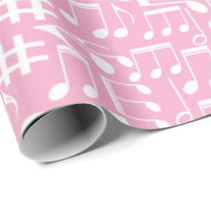 Papel De Regalo Música Bailando Notas Blancas Rosa Suave