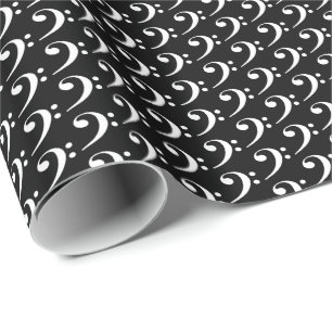 Papel De Regalo Música Clave de Fa blanca sobre negro