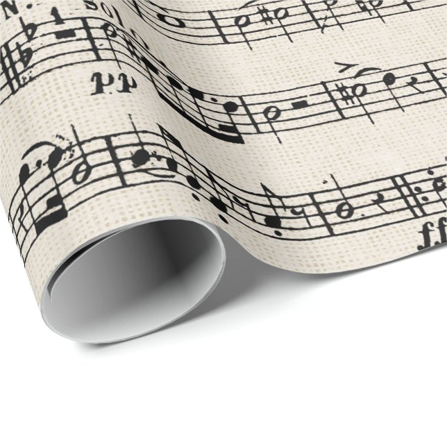 Papel De Regalo Música De Hoja En Burlap (Esquina del rollo)