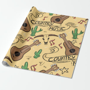 Papel De Regalo Música de país sin fisuras con guitarras, cactus