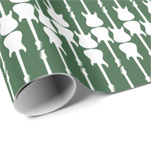 Papel De Regalo Música Guitarra Eléctrica Blanca Rayas, Verde Caza