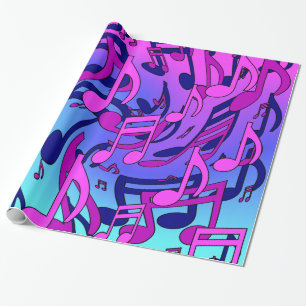 Papel De Regalo Música Hermosa Notas Animadas Rosa Púrpura Azul Aq