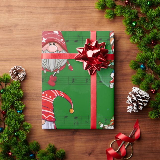 Papel De Regalo Música navidad con gnomes bonitos (Regalo de vacaciones)