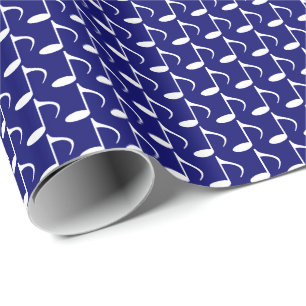 Papel De Regalo Música Notas Blancas Octavas en Azul Marino Oscuro