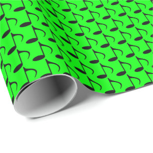 Papel De Regalo Música Notas negras de octavo sobre fondo verde li
