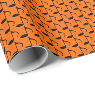 Papel De Regalo Música Notas negras octavas en naranja