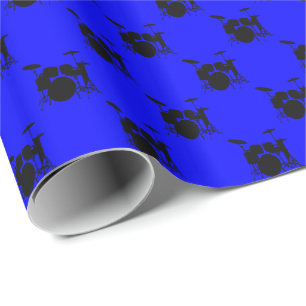 Papel De Regalo Música Set de batería negro sobre azul