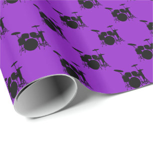 Papel De Regalo Música Set de batería negro sobre púrpura