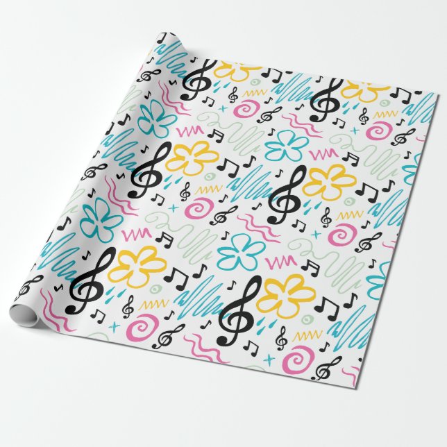 Papel De Regalo Música Style Treble Clef de los años 90 (Desenrollado)