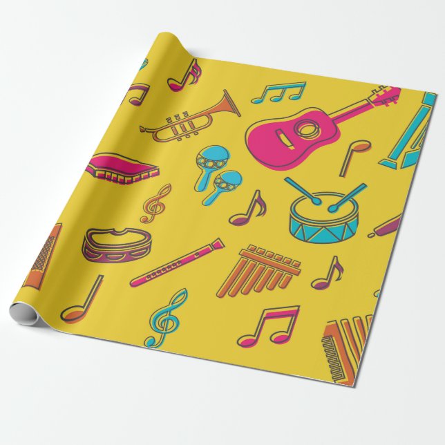 Papel De Regalo Musical instruments background. musical notes.  (Desenrollado)