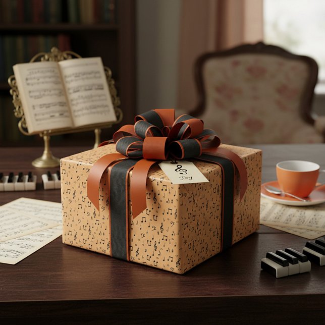 Papel de Regalo Musical Naranja y Negro (Subido por el creador)