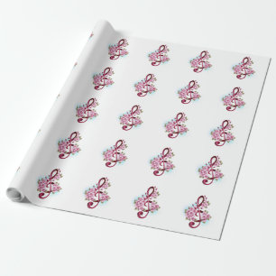 Papel De Regalo Musical treble clef notes with Sakura flowers