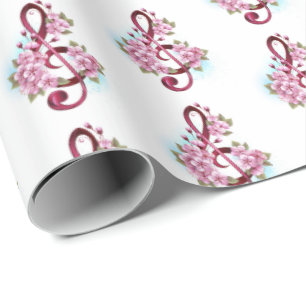 Papel De Regalo Musical treble clef notes with Sakura flowers