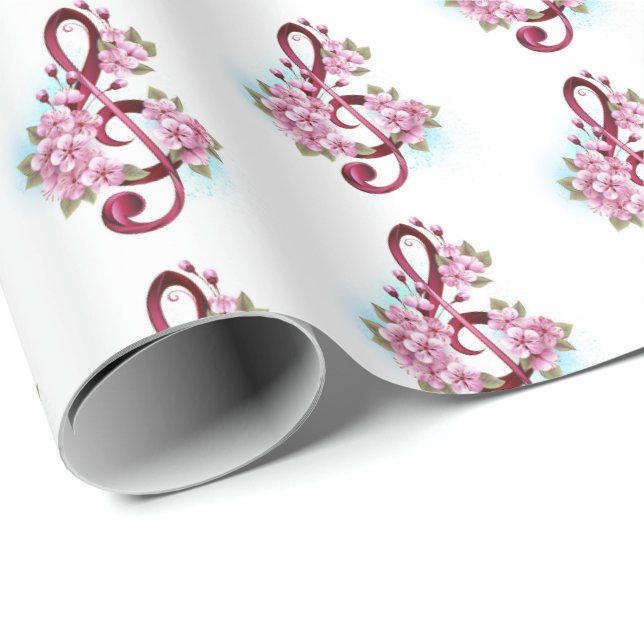 Papel De Regalo Musical treble clef notes with Sakura flowers (Esquina del rollo)