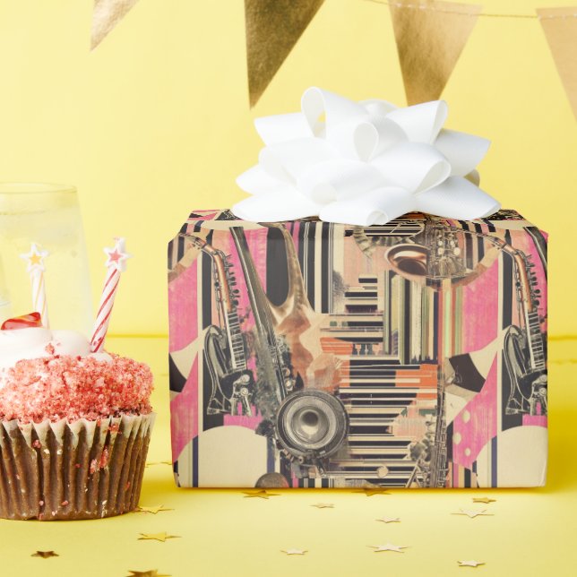 Papel De Regalo Músico de la Edad de Jazz Estilo Dadaista de los a (Fiesta de cumpleaños )