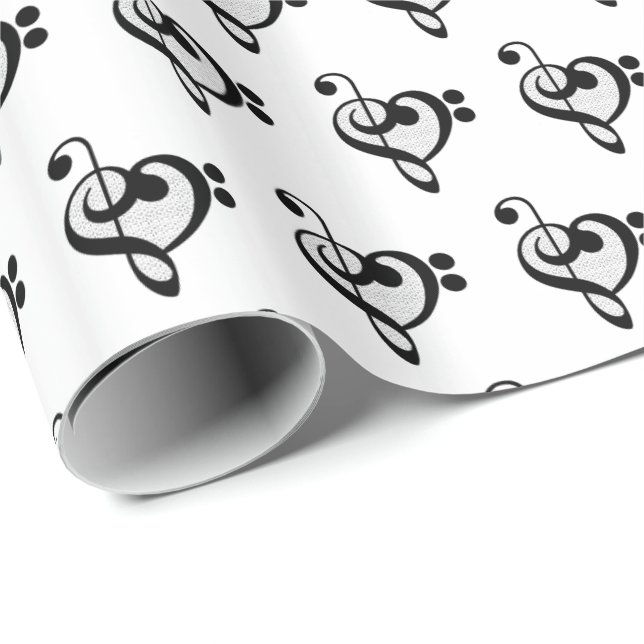 Papel De Regalo Músico Nota Musical Patrón Corazón (Esquina del rollo)