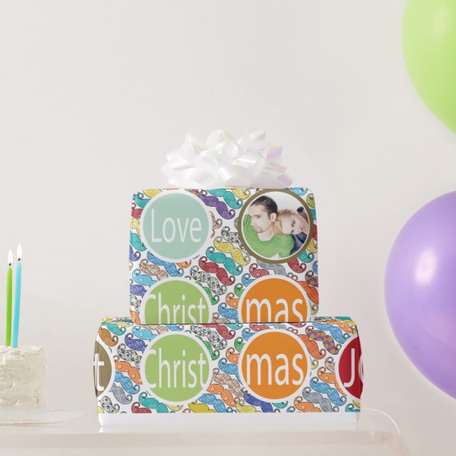 Papel De Regalo Mustache 1ª Christams Hipster Foto Personalizada (Regalos de fiesta)