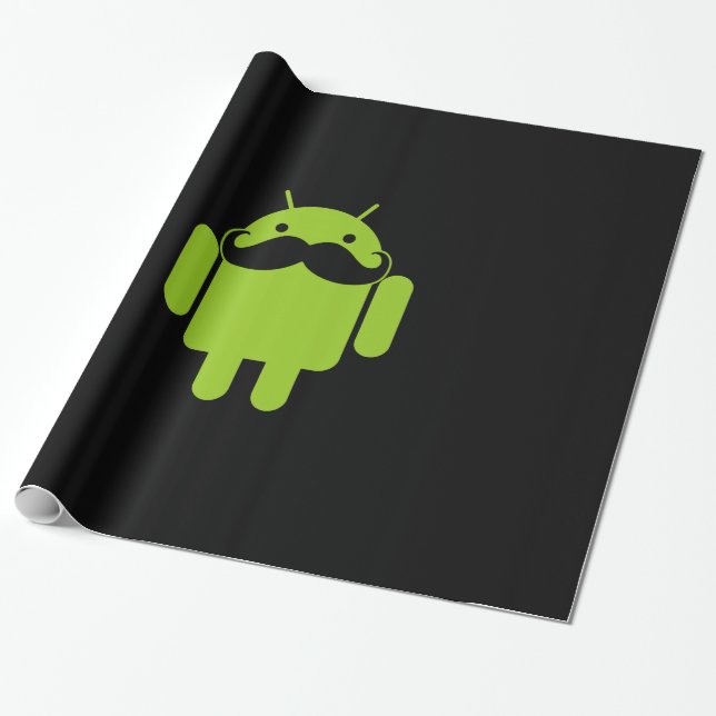 Papel De Regalo Mustache del icono del robot android en negro (Desenrollado)