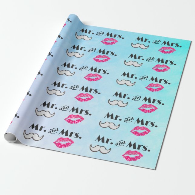 Papel De Regalo Mustache & Lips Mr. y Mrs. Pattern (Desenrollado)