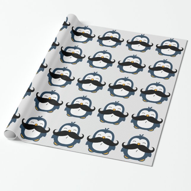 Papel De Regalo Mustache Penguin Personalizado (Desenrollado)