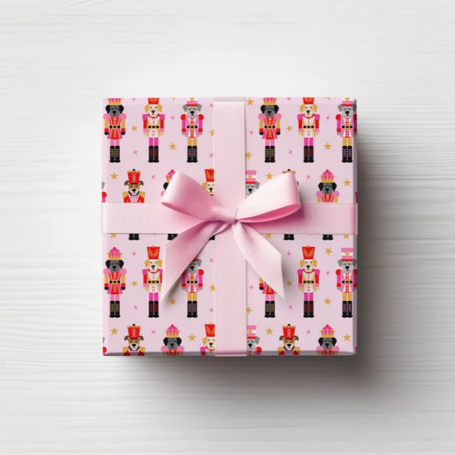 Papel De Regalo Muttcracker Christmas - Pink Dog Nutcrackers (Pink Muttcracker Christmas Gift Wrap)