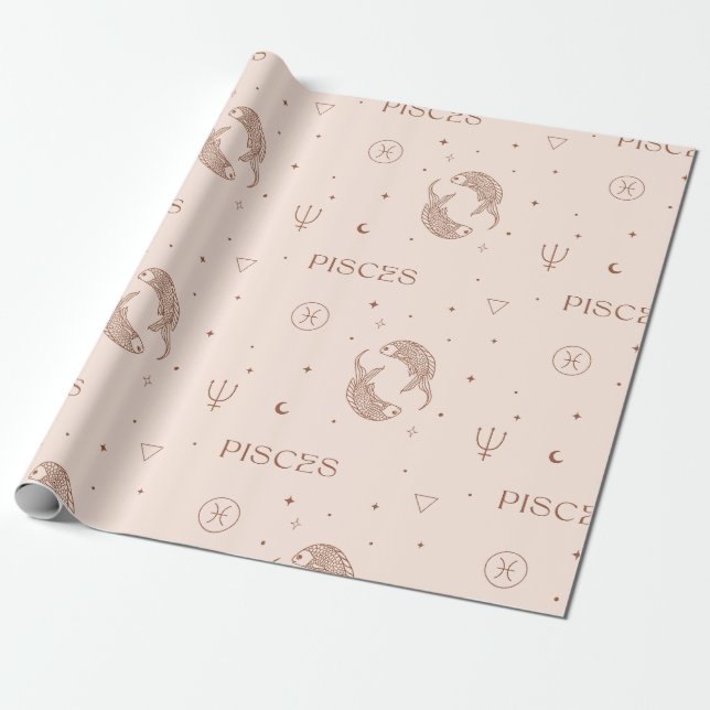 Papel De Regalo Mystical Libra Zodiac Pattern in Brown & Burgundy (Desenrollado)