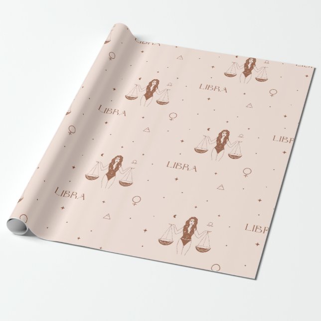 Papel De Regalo Mystical Libra Zodiac Pattern in Pink and Brown (Desenrollado)