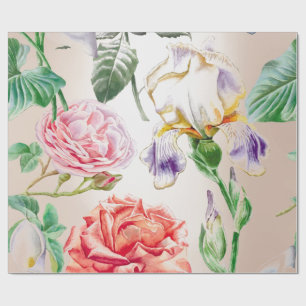 Papel De Regalo Nacarado cremoso tropical del rosa de rosas de la
