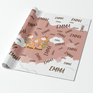 Papel De Regalo Nacimiento acuático de la jirafa del bebé, Safari