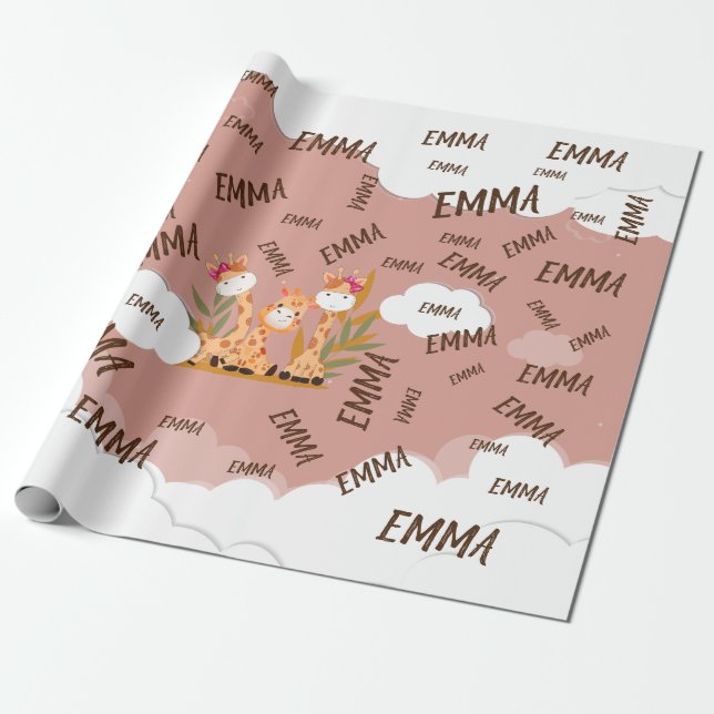 Papel De Regalo Nacimiento acuático de la jirafa del bebé, Safari  (Desenrollado)