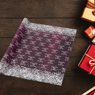 Papel De Regalo Nacimiento burgundy nombre plateado elegante