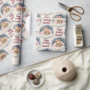 Papel De Regalo Nacimiento de Chicas del oso bebé celestial